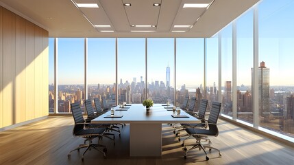 Wall Mural - Bright meeting room with NY view. 