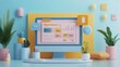 © ZpongXED - Colorful workspace with computer displaying analytics, plants in pots, and creative decor, ideal for modern office inspiration.