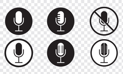 Wall Mural - Microphone Icons set. variant microphone icon. Karaoke mic. Podcast microphone. web and mobile icons. vector illustration. Crossed out microphone (mike) icon. Symbol of voice or sound. EPS 10.