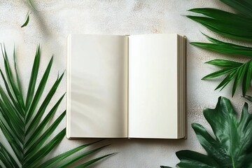 Book mockup blank cover notepad face and back side sketchpad empty template clear magazine model Premium Photo tropical .generative ai