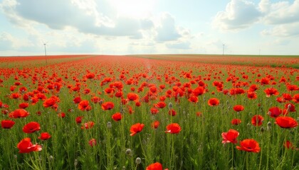  Vibrant field of red poppies under a clear sky