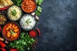 © At My Hat - Indian food on dark background. Perfect for recipe blogs, menus, or food advertisements.