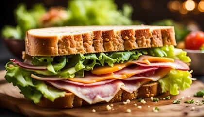 Wall Mural - Ham Sandwich with Fresh Salad and Cheese
