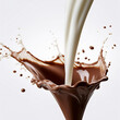 © behzadillustrations - lait, clapoter, chocolat, aliment, boire, liquide, blanc, crême, en verre, bonbon, dessert, isolé, abattre, éclaboussure, verser, boisson, brun, exploitation laitière, sain, frais, coupe, gros plan, m