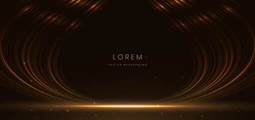 Wall Mural - abstract elegant gold glowing curved line with lighting effect sparkle on black background.