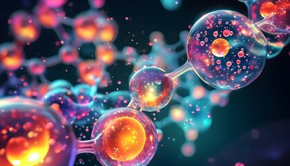 Wall Mural - Vibrant Abstract Molecular Structure with Glowing Bubbles for Science and Technology Themes in Futuristic Presentations