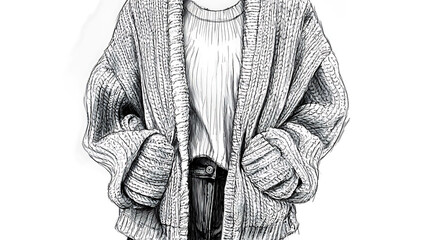 Poster - Hand-drawn illustration of a woman wearing a knitted cardigan.