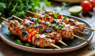 Sticker - Delicious honey chicken skewers, Generative AI