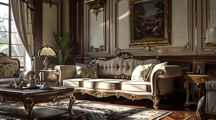 Canvas Print - Traditional renaissance inspired living room design featuring a sofa