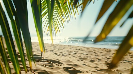 Wall Mural - Travel to the for a tropical beach vacation featuring palm branches