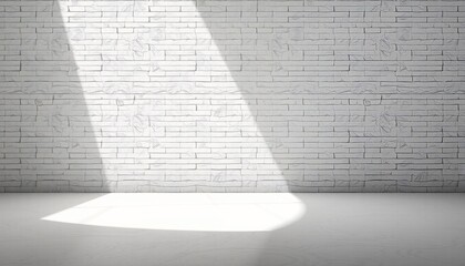 Wall Mural - White brick wall with two light beams in an empty room.