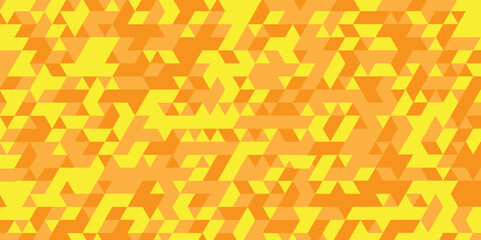 Wall Mural - Abstract geometric orange and yellow seamless mosaic and low polygon triangle texture wallpaper. Triangle shape retro wall grid pattern ornament tile vector square element background