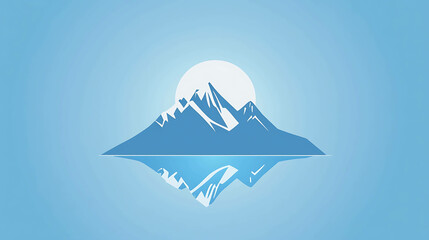 Wall Mural - Minimalist graphic of mountains reflecting in a lake with the sun in the sky.