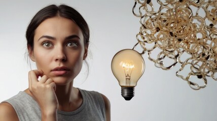 Curious Woman With Idea concept over a white background