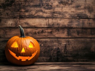 Canvas Print - halloween pumpkin on wood background