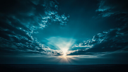 Wall Mural - vibrant sunset over the ocean with dramatic clouds illuminating the sky in a breathtaking display of