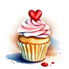 Watercolor cupcake with heart and coffee watercolor clipart for valentine's day clip art heart