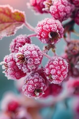 Wall Mural - A detailed view of a plant covered in frost