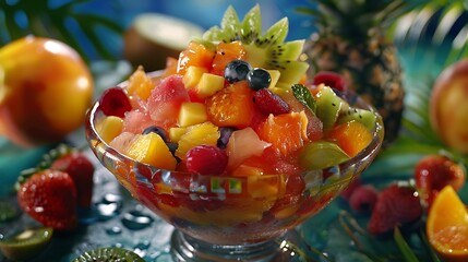 Wall Mural - Tropical fruit slush bowl with a lively array of exotic fruits