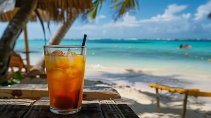 Wall Mural - Tropical rum drink in a tourist destination beach cafe