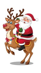 Poster - santa claus with reindeer cartoon