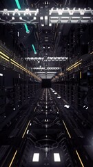 Wall Mural - flying through the digital futuristic dark tunnel, seamless loop. animation. view inside of a techno