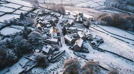 Wall Mural - Snowy Village Aerial