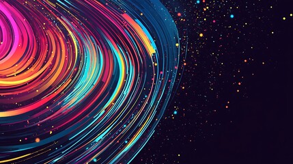 Abstract swirling colorful lines with a dark background.