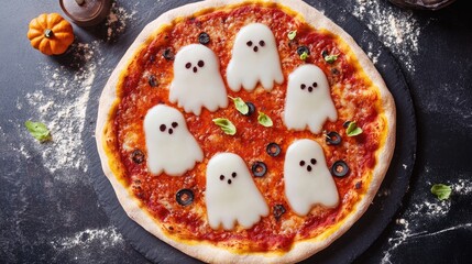 Wall Mural - Spooky pizza design for kids with ghost toppings