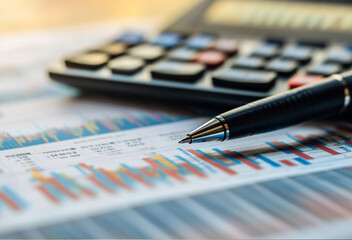 calculator and pen on financial chart