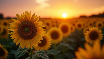  Sunflower field at sunset a symbol of happiness and positivity