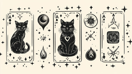 Bohemian designs with magical elements, perfect for tattoos.  Think astrology, witchcraft, alchemy, and fortune telling.  Imagine playing cards with a black cat and palmistry symbols.