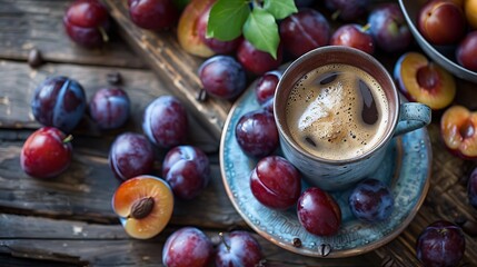 Wall Mural - Typical coffee accompanied by delicious plums