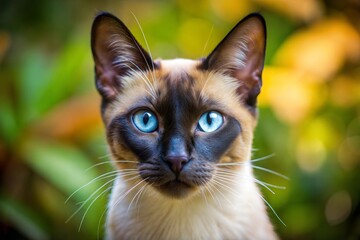 Sticker - Close-up of siamese cat with blue eyes against blurry background