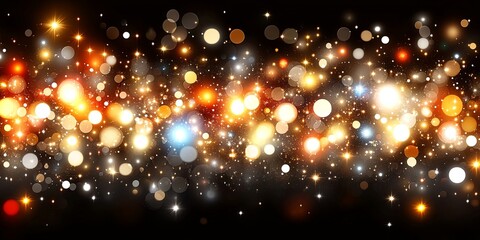 Canvas Print - A dazzling display of golden and orange bokeh lights against a black background, resembling a sparkling night sky.