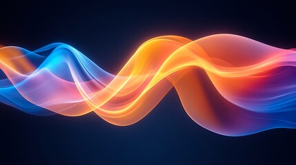 Sticker - Abstract digital art with vibrant glowing waves in blue and orange hues