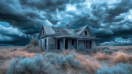 Wall Mural - abandoned house with dramatic clouds