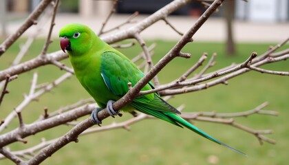  Vibrant parrot perched on branch ready for flight