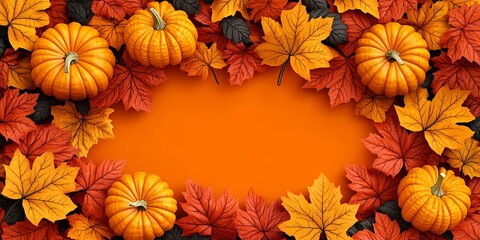 Wall Mural - A Festive Autumn Arrangement Featuring Pumpkins and Vibrant Fall Foliage