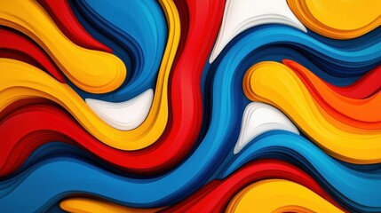 Poster - Vivid swirls, bold curves, red blue yellow harmony, dynamic flow, abstract energy, vibrant color waves