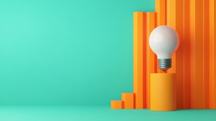 Lightbulb Innovation, Vibrant Orange Bars, Blue Background, Modern Creativity, Inspiration Conceptual Design