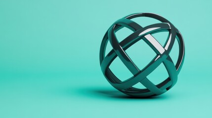 Poster - Geometric teal sphere, interwoven design, minimalist background, modern aesthetic, art piece, tranquil atmosphere