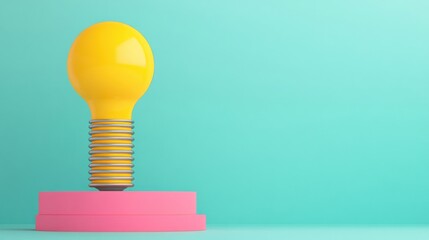 Aufkleber - Vibrant Idea, yellow bulb, pink base, teal background, minimalist design, modern creative concept.