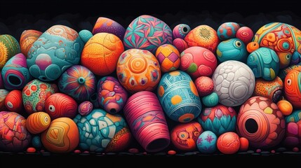 Aufkleber - Vibrant abstract eggs, colorful designs, intricate patterns, playful composition, festive atmosphere, captivating display