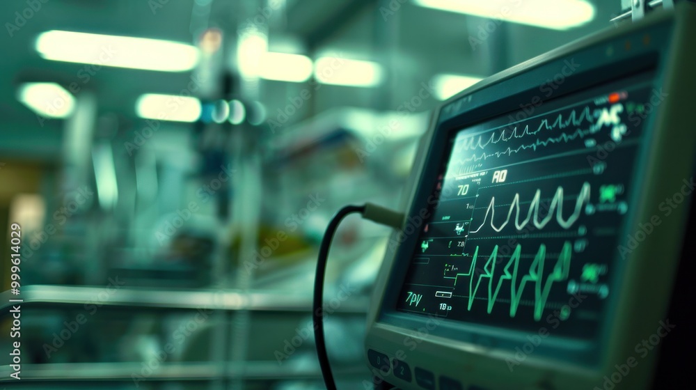 Ilustración de Stock Emergency room scanner, slow heart rate, close-up ...