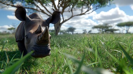 Wall Mural - Close Up of a Rhino in the African Savanna