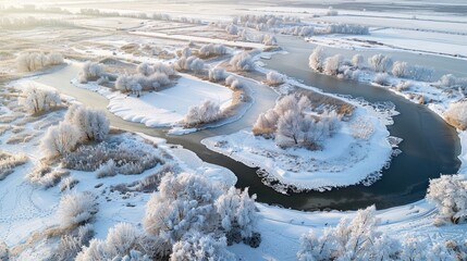 Canvas Print - Aerial View of a Frozen River