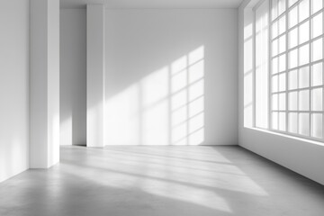 Poster - Minimalist White Room with Gray Flooring and Natural Light from Two Large Windows