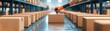 © kamon - A robotic arm sorting boxes in a modern warehouse setting, showcasing automation in logistics and efficiency in operations.