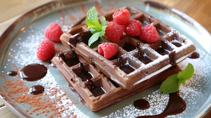 Wall Mural - Velvet brown waffles with cocoa butter for vegan dessert